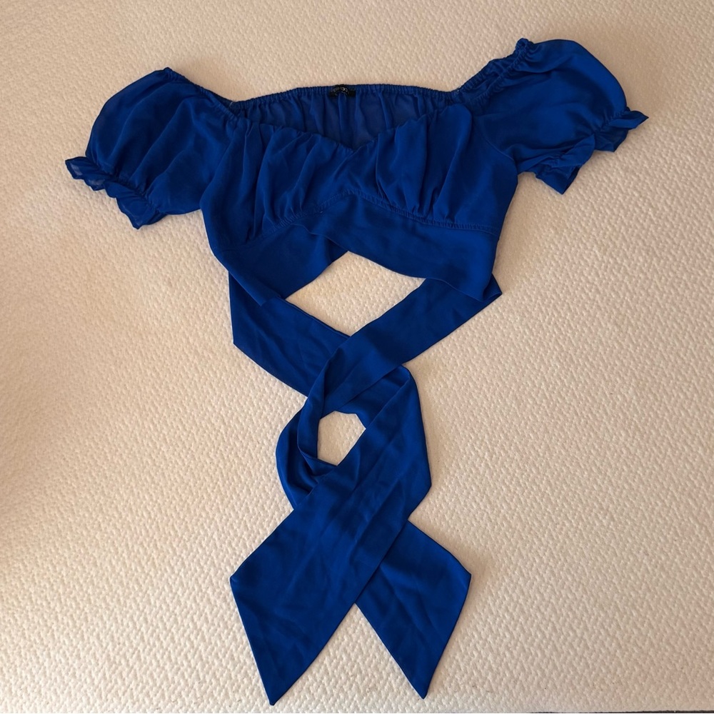 Elegant Blue Women's Off-Shoulder Top